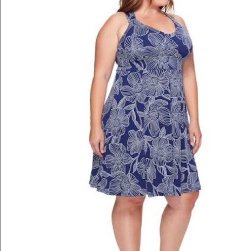 Adrianna Papell Blue Floral Fit & Flare  2X, 3X - Picture 2 of 8